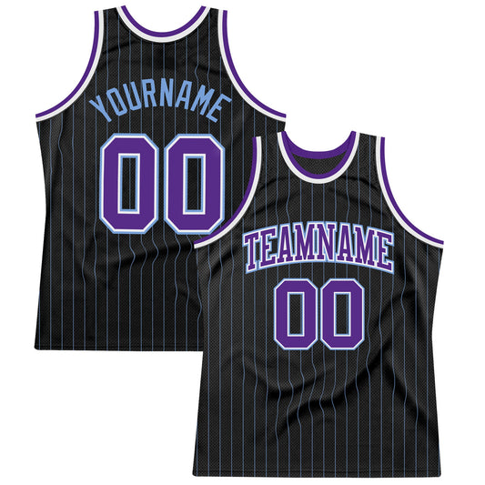 Custom Black Light Blue Pinstripe Purple-Light Blue Authentic Basketball Jersey - Sky-Custom