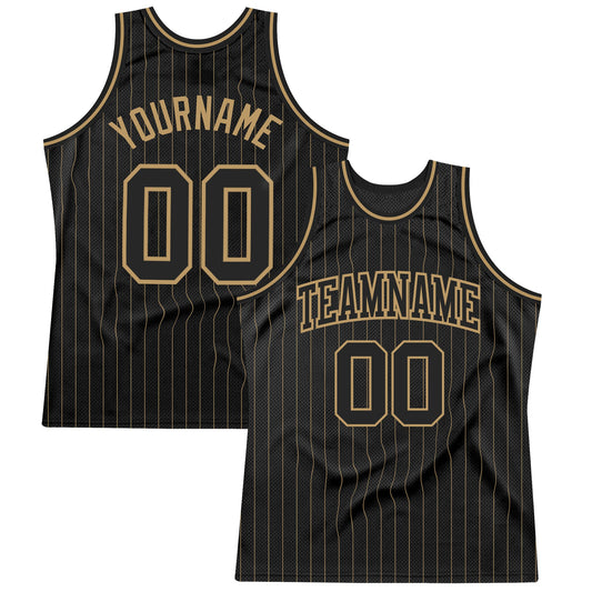 Custom Black Old Gold Pinstripe Black-Old Gold Authentic Basketball Jersey - Sky-Custom