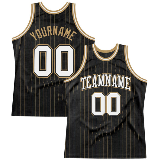 Custom Black Old Gold Pinstripe White-Old Gold Authentic Basketball Jersey - Sky-Custom