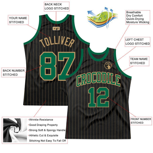 Custom Black Old Gold Pinstripe Kelly Green-Old Gold Authentic Basketball Jersey - Sky-Custom