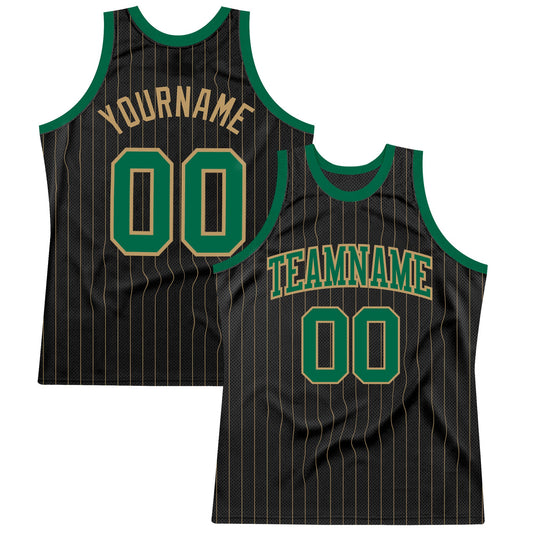 Custom Black Old Gold Pinstripe Kelly Green-Old Gold Authentic Basketball Jersey - Sky-Custom