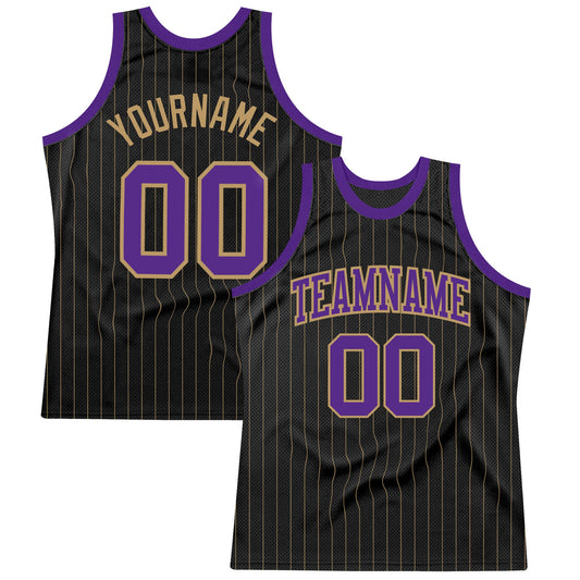 Custom Black Old Gold Pinstripe Purple-Old Gold Authentic Basketball Jersey - Sky-Custom