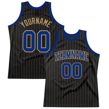 Custom Black Old Gold Pinstripe Royal-Old Gold Authentic Basketball Jersey - Sky-Custom