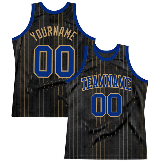 Custom Black Old Gold Pinstripe Royal-Old Gold Authentic Basketball Jersey - Sky-Custom