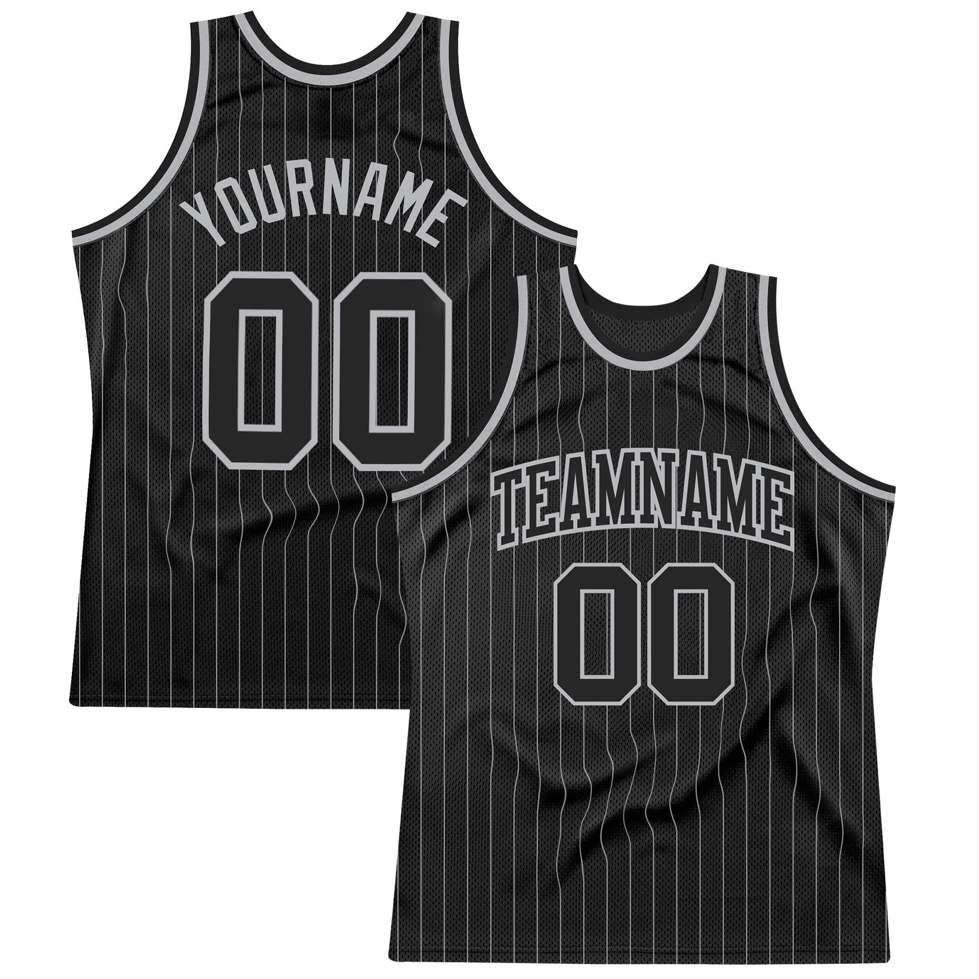 Custom Black Gray Pinstripe Black-Gray Authentic Basketball Jersey - Sky-Custom