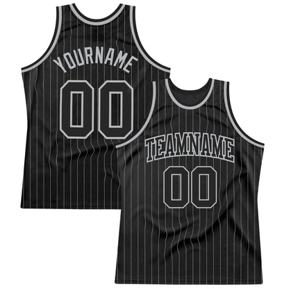 Custom Black Gray Pinstripe Black-Gray Authentic Basketball Jersey - Sky-Custom