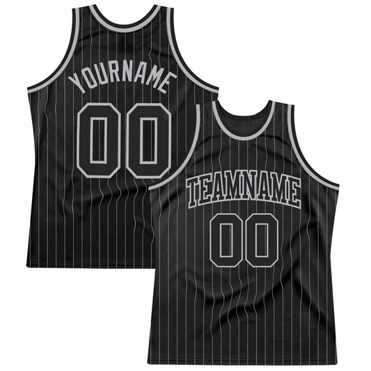 Custom Black Gray Pinstripe Black-Gray Authentic Basketball Jersey - Sky-Custom