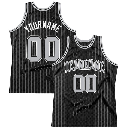 Custom Black Gray Pinstripe Gray-Black Authentic Basketball Jersey - Sky-Custom
