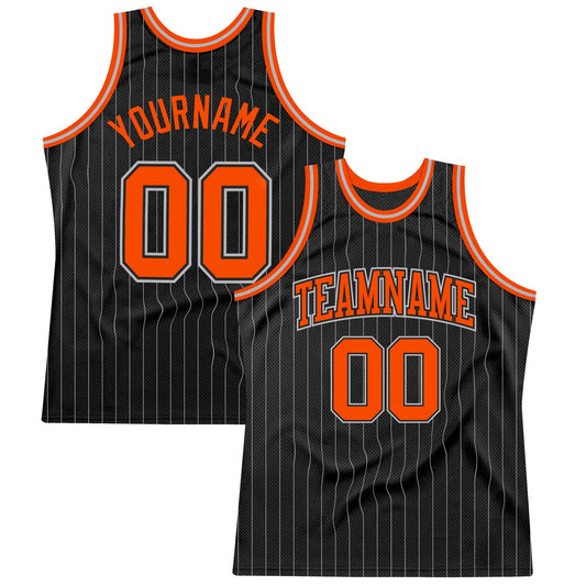 Custom Black Gray Pinstripe Orange-Gray Authentic Basketball Jersey - Sky-Custom