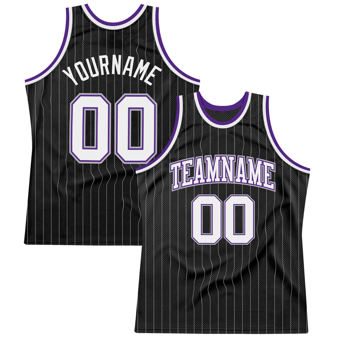 Custom Black Gray Pinstripe White-Purple Authentic Basketball Jersey - Sky-Custom