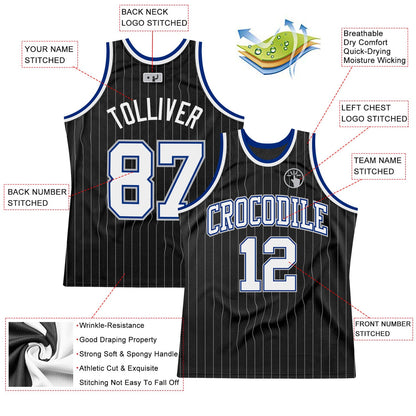 Custom Black Gray Pinstripe White-Royal Authentic Basketball Jersey - Sky-Custom