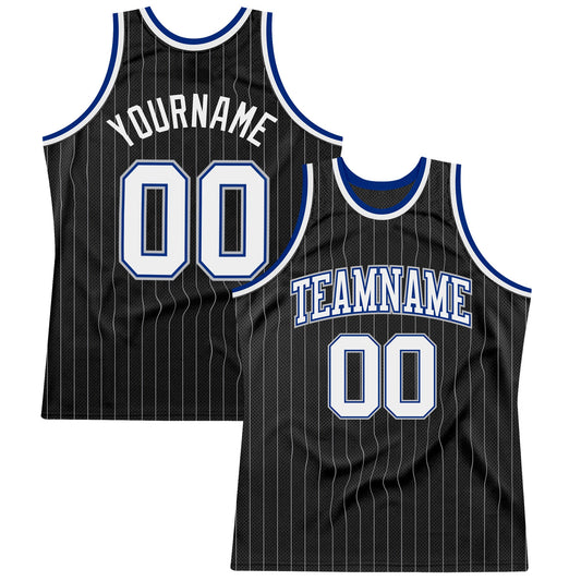 Custom Black Gray Pinstripe White-Royal Authentic Basketball Jersey - Sky-Custom