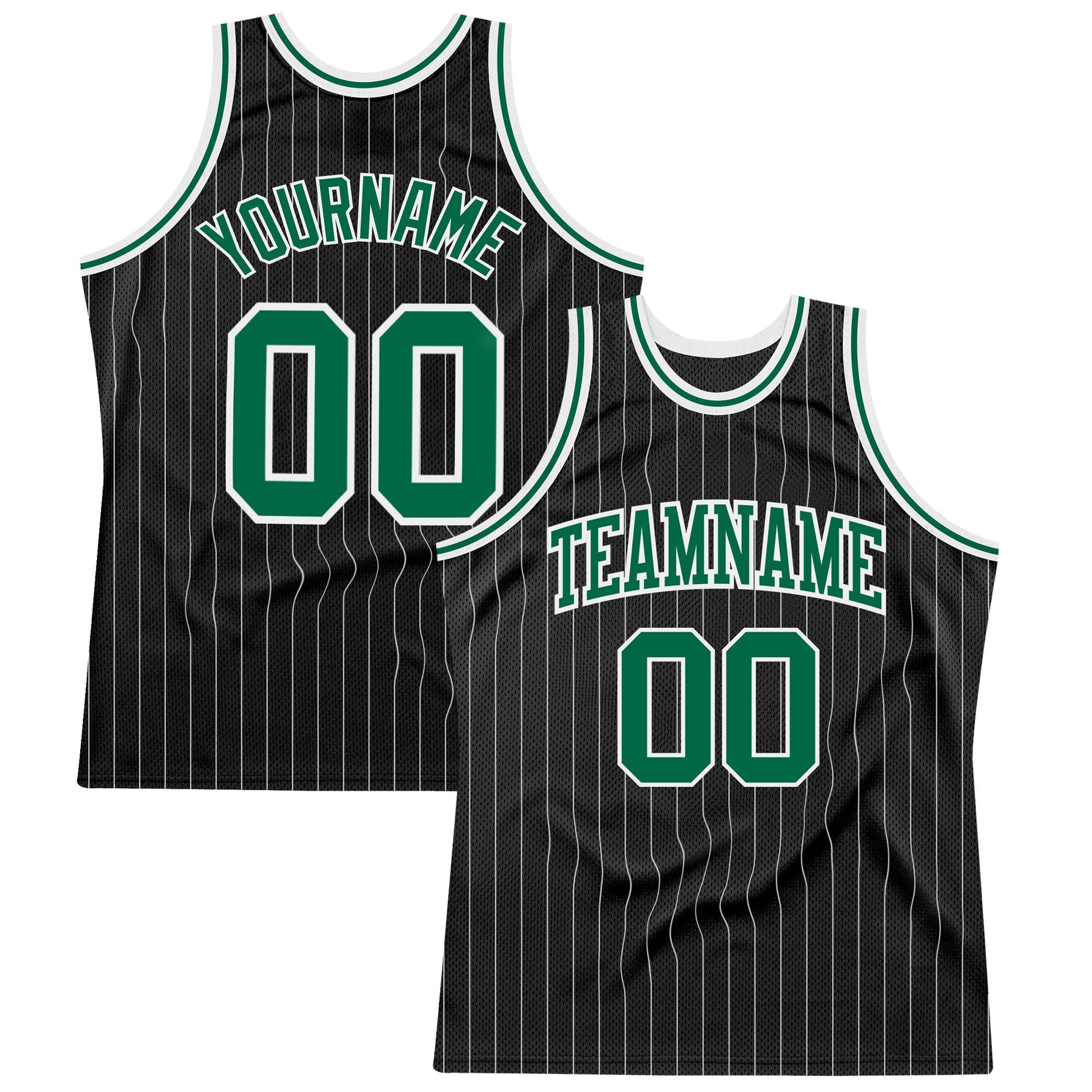 Custom Black White Pinstripe Kelly Green-White Authentic Basketball Jersey - Sky-Custom