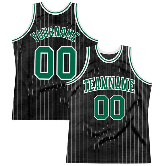 Custom Black White Pinstripe Kelly Green-White Authentic Basketball Jersey - Sky-Custom