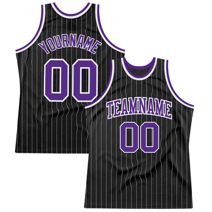 Custom Black White Pinstripe Purple-White Authentic Basketball Jersey - Sky-Custom