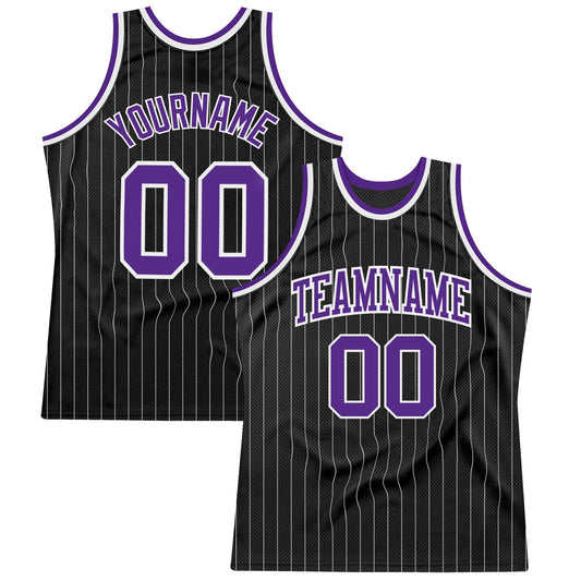Custom Black White Pinstripe Purple-White Authentic Basketball Jersey - Sky-Custom