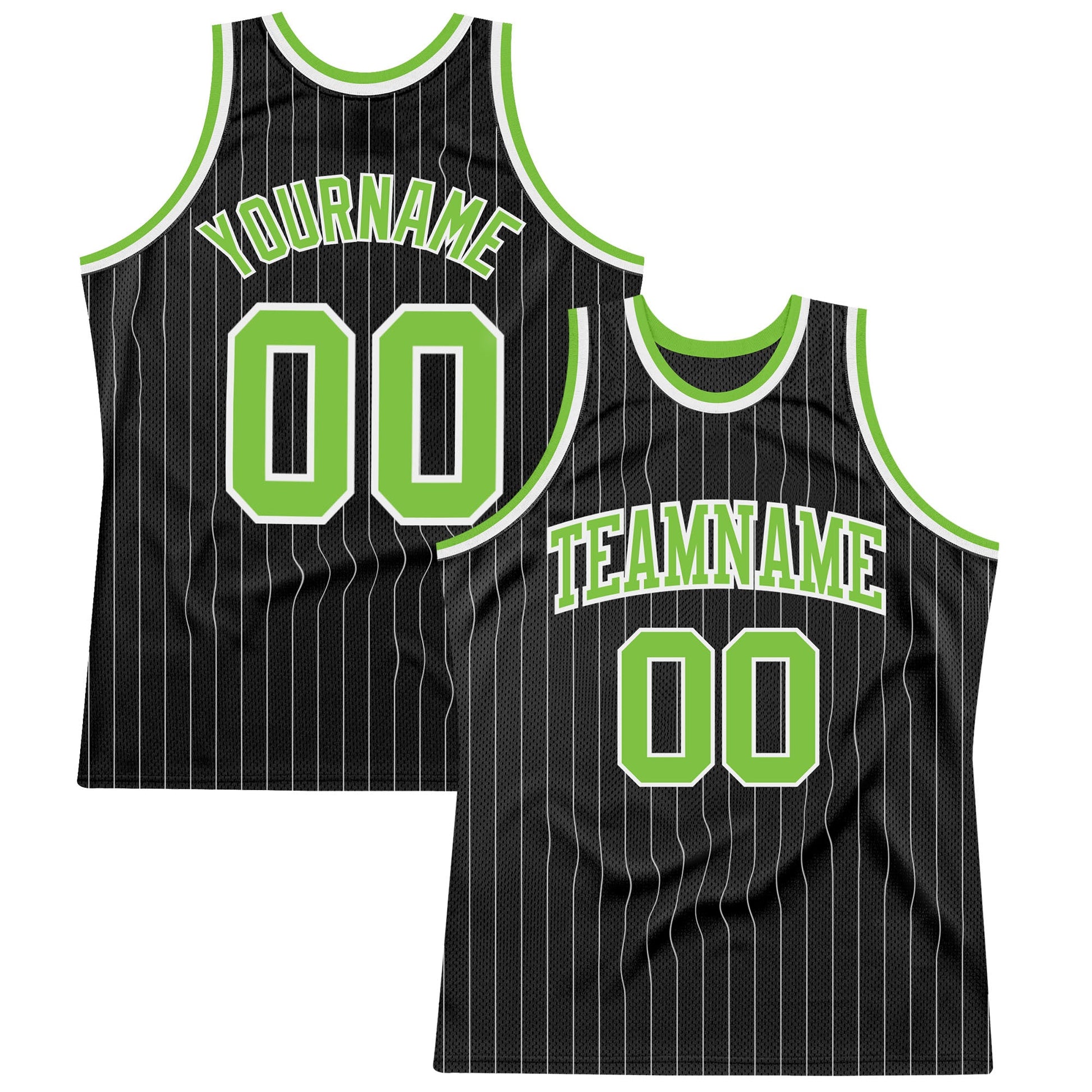 Custom Black White Pinstripe Neon Green-White Authentic Basketball Jersey - Sky-Custom