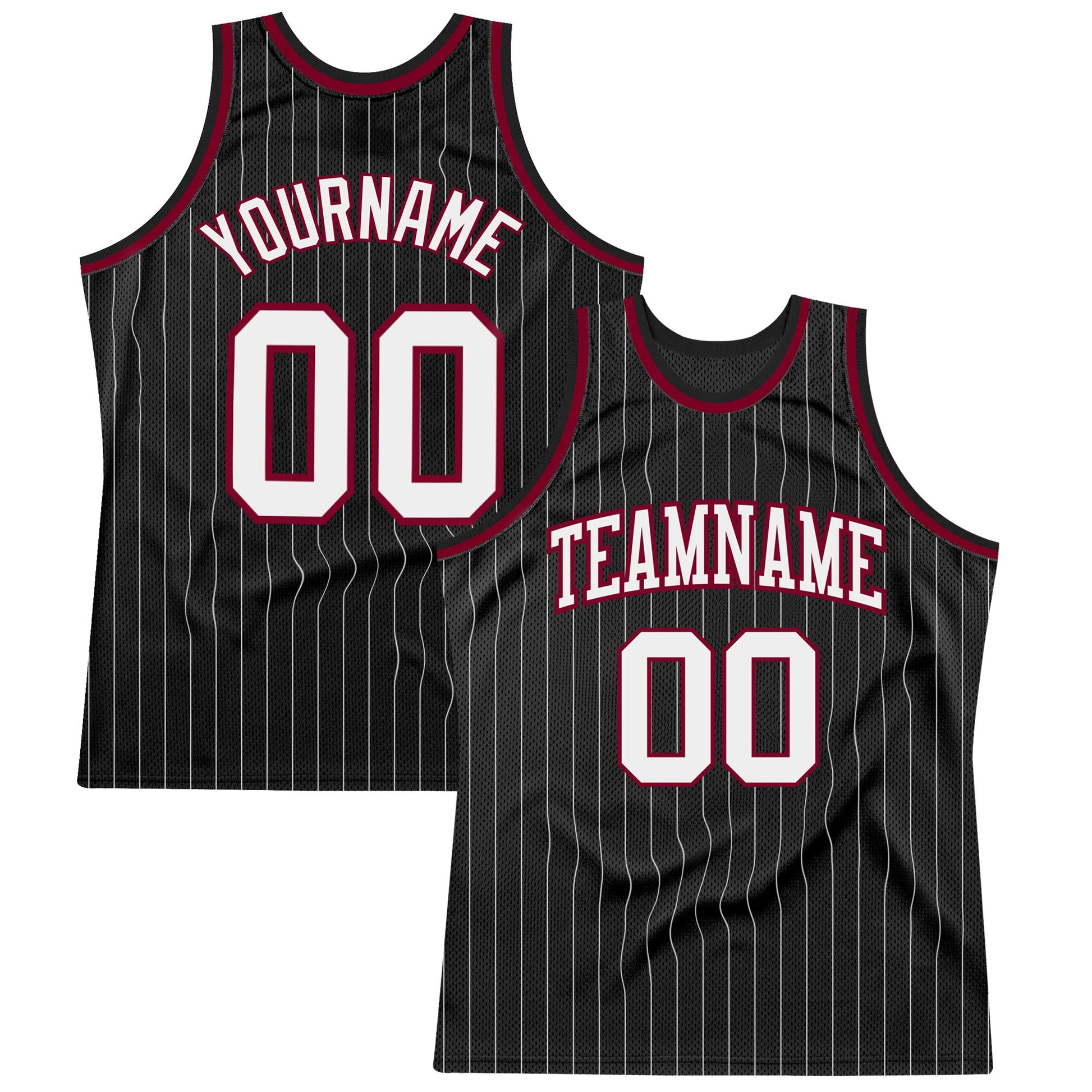 Custom Black White Pinstripe White-Maroon Authentic Basketball Jersey - Sky-Custom