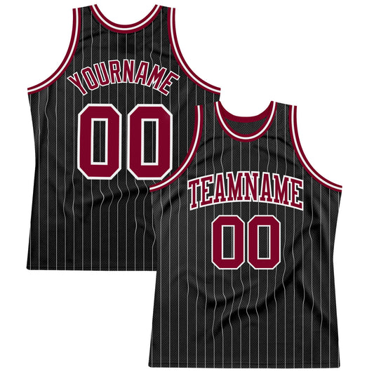Custom Black White Pinstripe Maroon-White Authentic Basketball Jersey - Sky-Custom