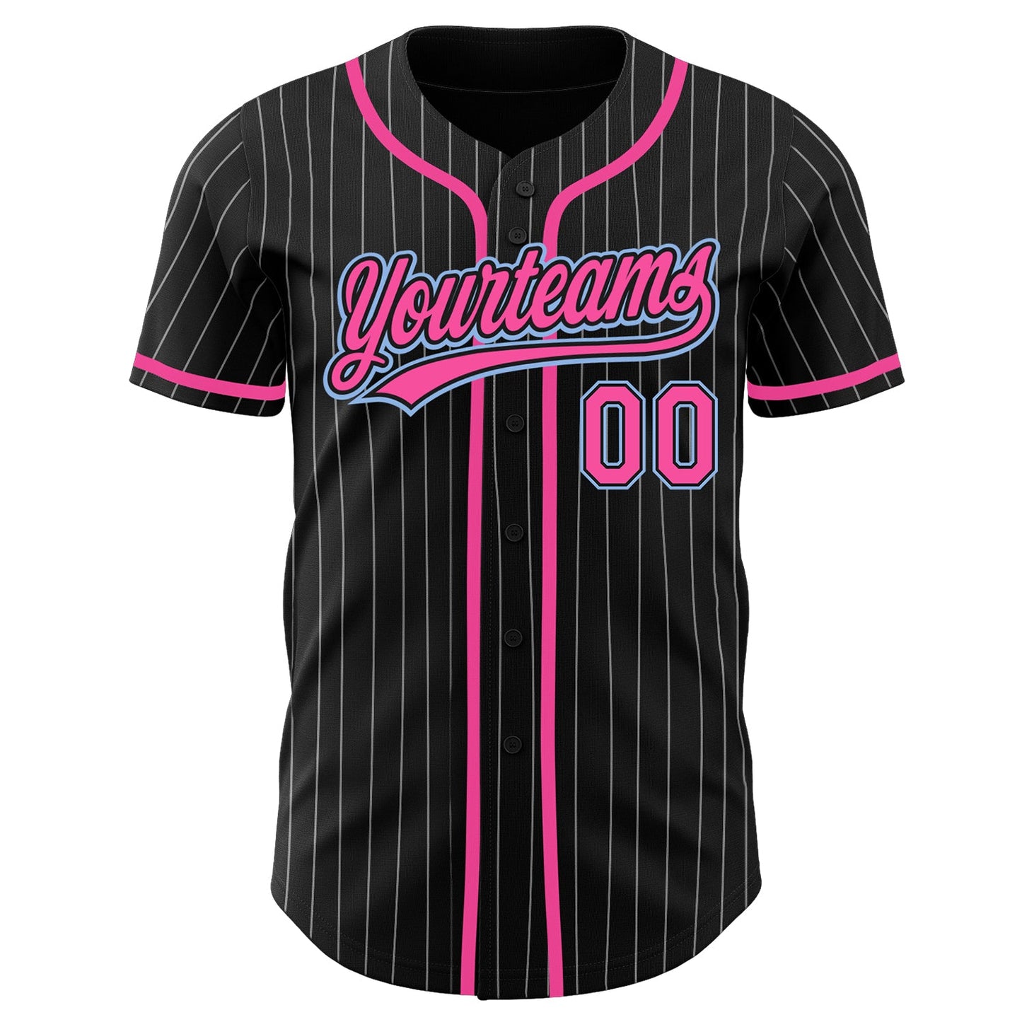 Custom Black White Pinstripe Pink-Light Blue Authentic Baseball Jersey - Sky-Custom