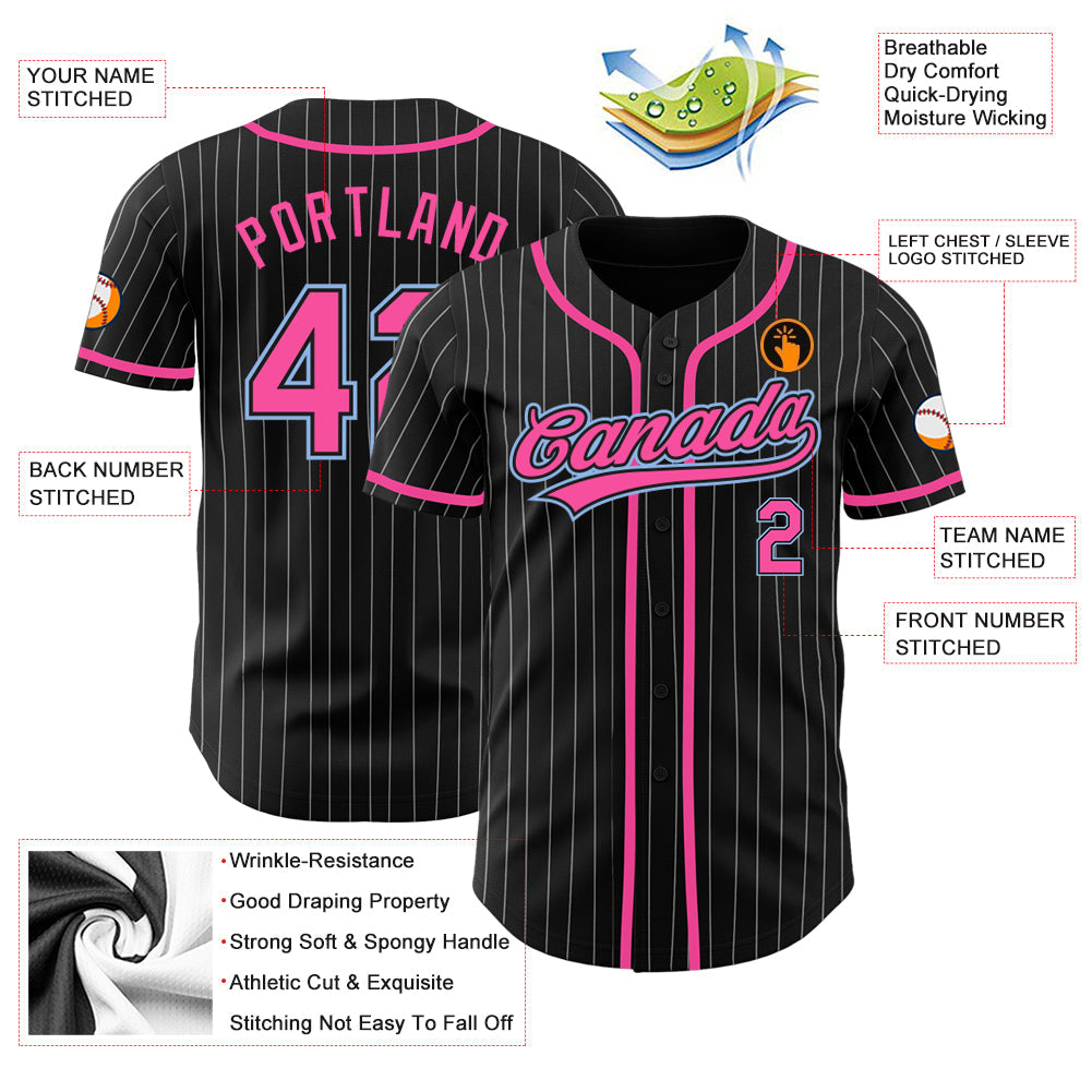 Custom Black White Pinstripe Pink-Light Blue Authentic Baseball Jersey - Sky-Custom