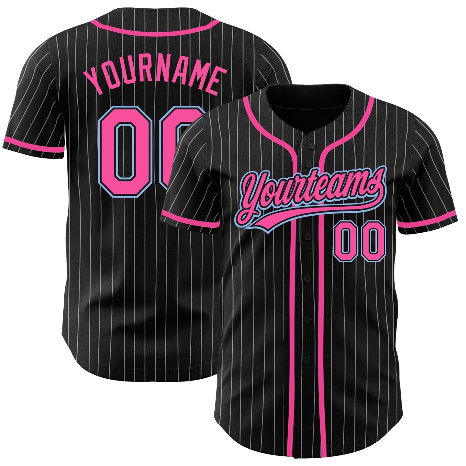 Custom Black White Pinstripe Pink-Light Blue Authentic Baseball Jersey - Sky-Custom