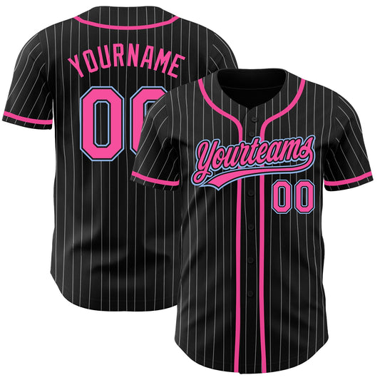 Custom Black White Pinstripe Pink-Light Blue Authentic Baseball Jersey - Sky-Custom