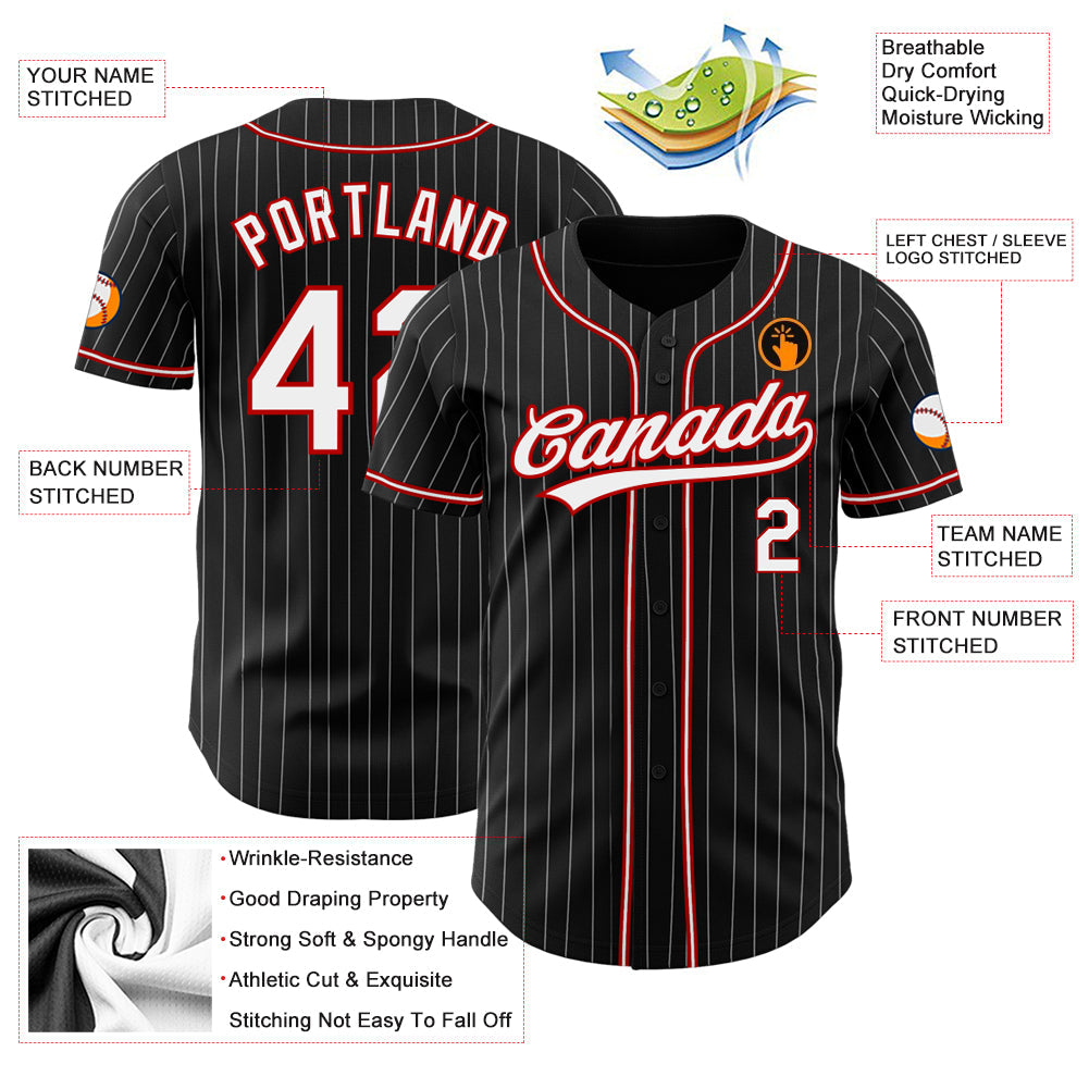 Custom Black White Pinstripe White-Red Authentic Baseball Jersey - Sky-Custom