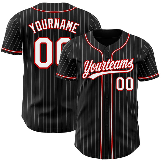 Custom Black White Pinstripe White-Red Authentic Baseball Jersey - Sky-Custom