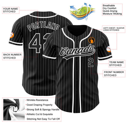 Custom Black White Pinstripe Black Authentic Baseball Jersey - Sky-Custom