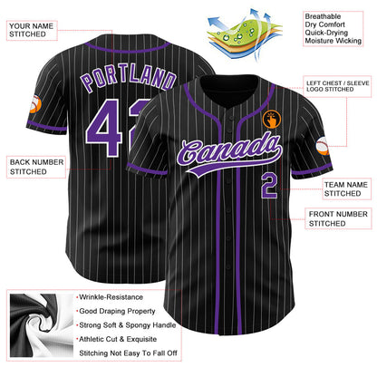 Custom Black White Pinstripe Purple Authentic Baseball Jersey - Sky-Custom
