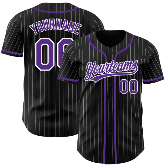 Custom Black White Pinstripe Purple Authentic Baseball Jersey - Sky-Custom