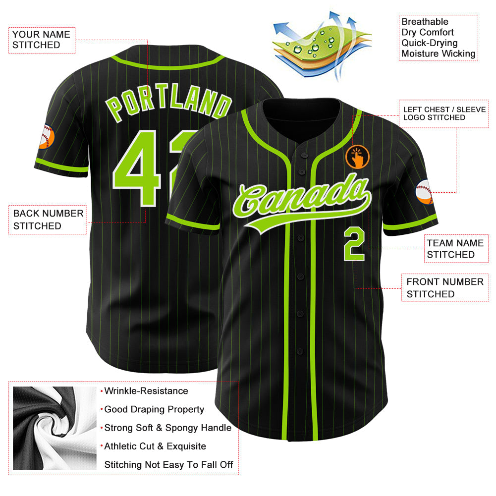 Custom Black Neon Green Pinstripe Neon Green Authentic Baseball Jersey - Sky-Custom