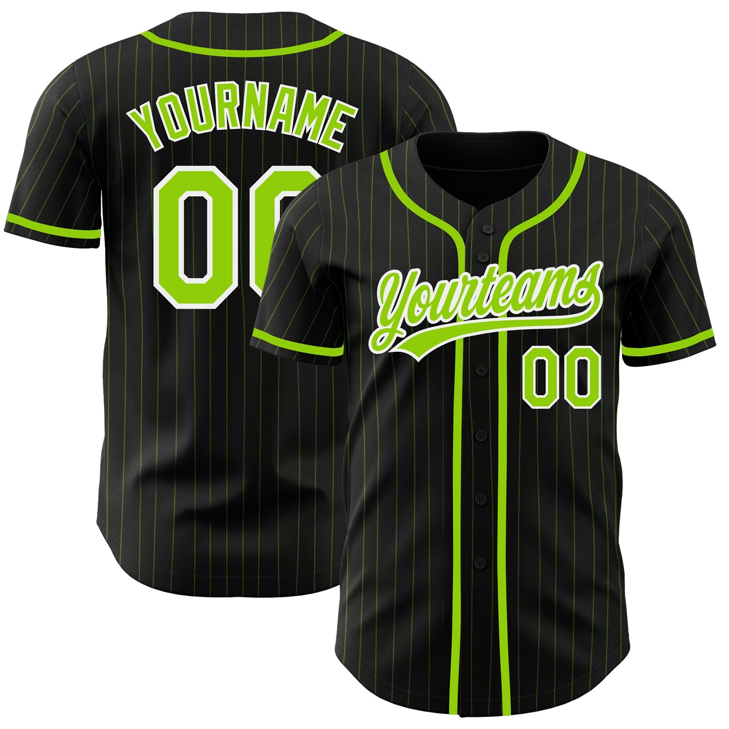 Custom Black Neon Green Pinstripe Neon Green Authentic Baseball Jersey - Sky-Custom