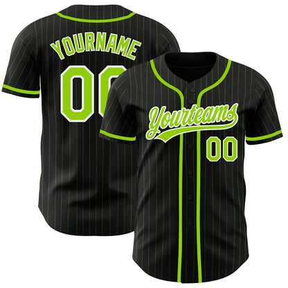 Custom Black Neon Green Pinstripe Neon Green Authentic Baseball Jersey - Sky-Custom