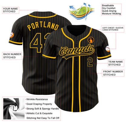 Custom Black Gold Pinstripe Black Authentic Baseball Jersey - Sky-Custom