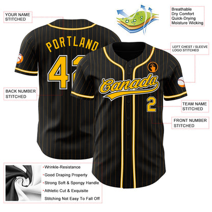 Custom Black Gold Pinstripe Gold-White Authentic Baseball Jersey - Sky-Custom