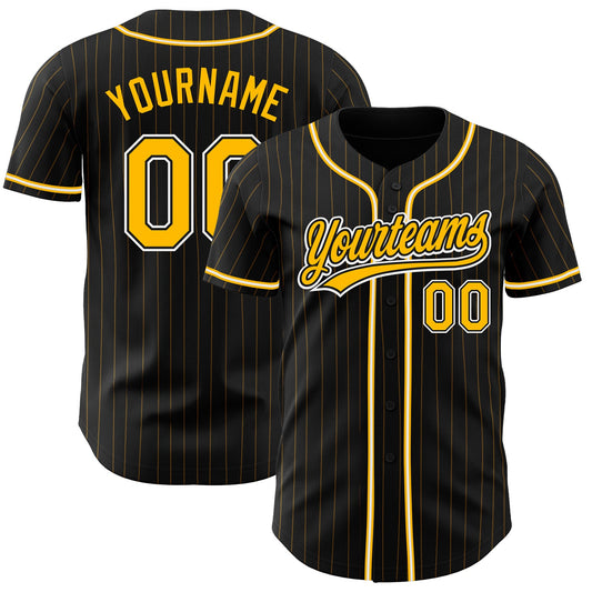 Custom Black Gold Pinstripe Gold-White Authentic Baseball Jersey - Sky-Custom