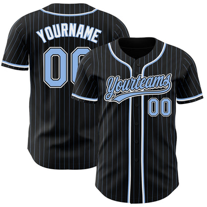 Custom Black Light Blue Pinstripe Light Blue-White Authentic Baseball Jersey - Sky-Custom