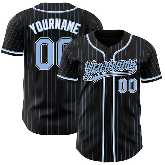 Custom Black Light Blue Pinstripe Light Blue-White Authentic Baseball Jersey - Sky-Custom
