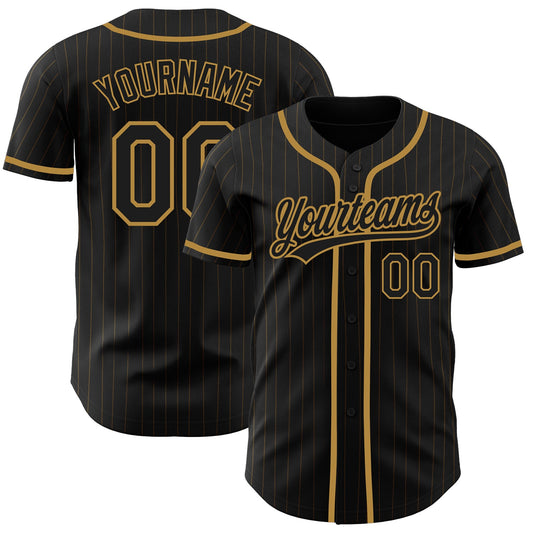Custom Black Old Gold Pinstripe Black-Old Gold Authentic Baseball Jersey - Sky-Custom