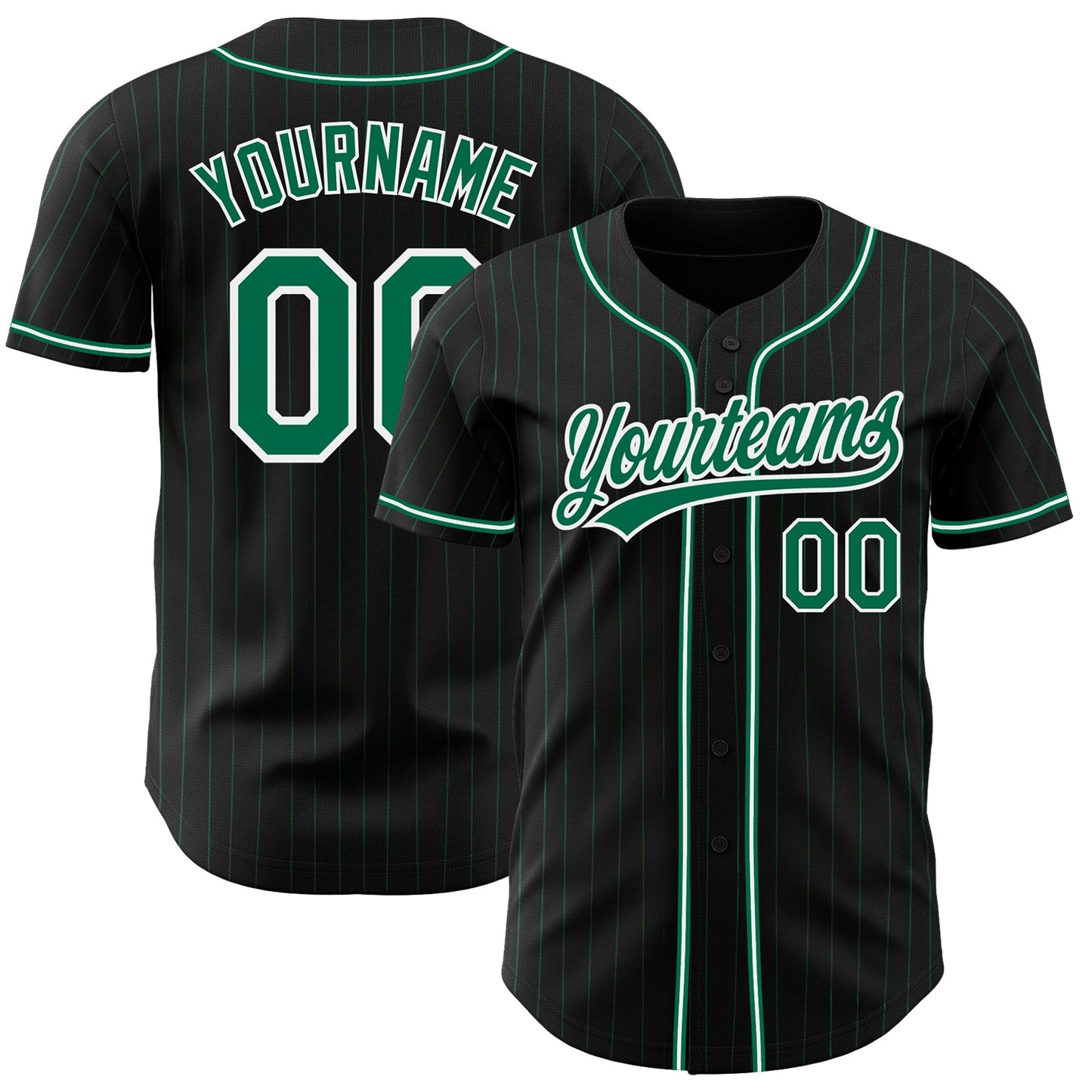 Custom Black Kelly Green Pinstripe Kelly Green-White Authentic Baseball Jersey - Sky-Custom