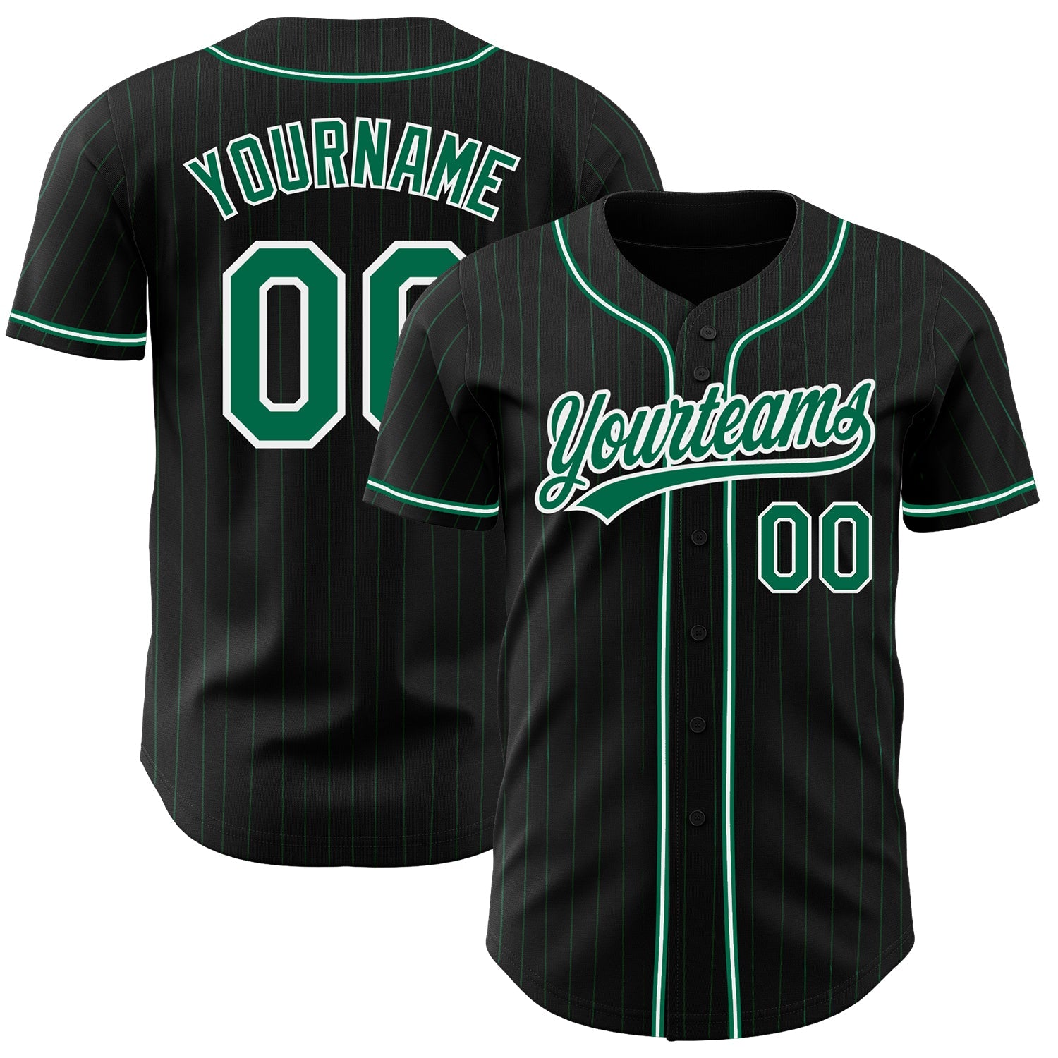 Custom Black Kelly Green Pinstripe Kelly Green-White Authentic Baseball Jersey - Sky-Custom