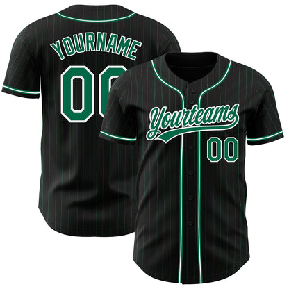 Custom Black Kelly Green Pinstripe Kelly Green-White Authentic Baseball Jersey - Sky-Custom