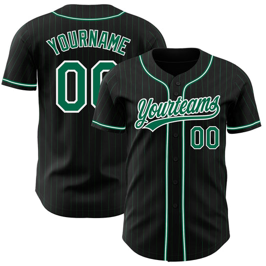 Custom Black Kelly Green Pinstripe Kelly Green-White Authentic Baseball Jersey - Sky-Custom