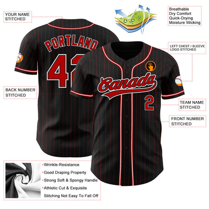 Custom Black Red Pinstripe Red-White Authentic Baseball Jersey - Sky-Custom