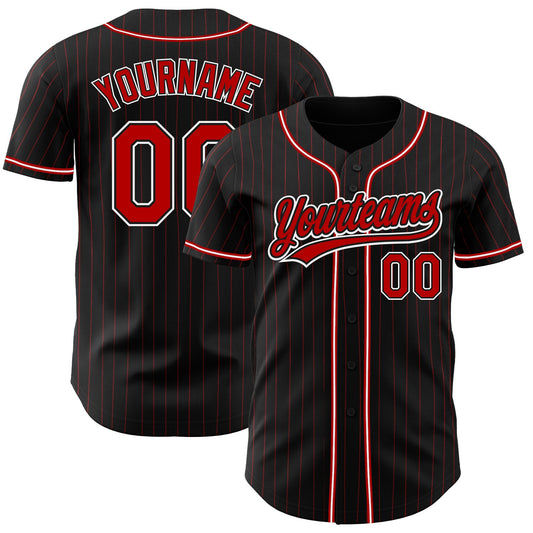 Custom Black Red Pinstripe Red-White Authentic Baseball Jersey - Sky-Custom