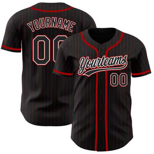 Custom Black Red Pinstripe Black Authentic Baseball Jersey - Sky-Custom