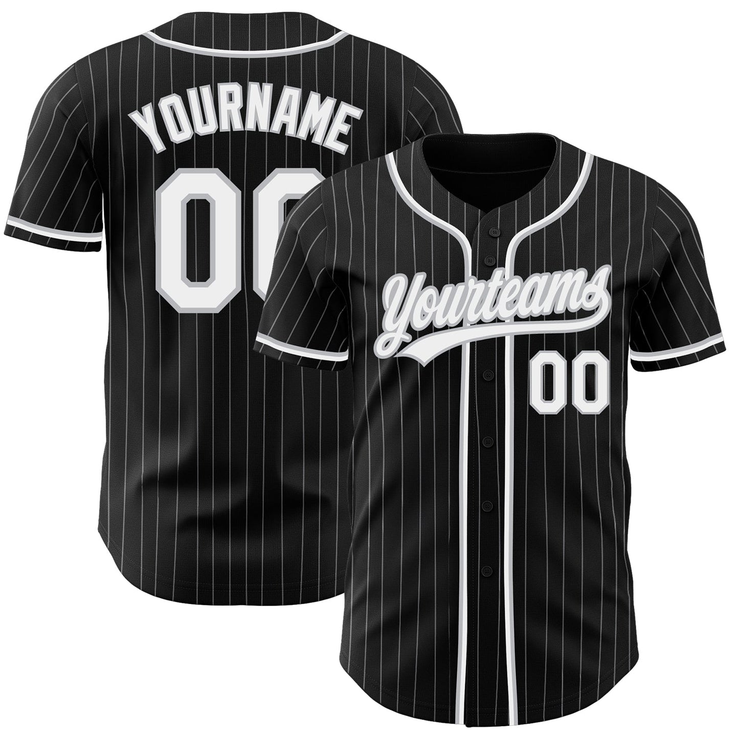 Custom Black Gray Pinstripe White Authentic Baseball Jersey - Sky-Custom