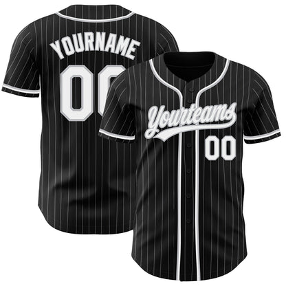 Custom Black Gray Pinstripe White Authentic Baseball Jersey - Sky-Custom